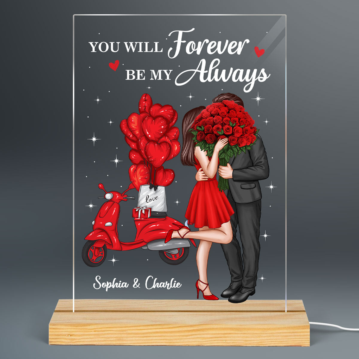 Elegant Couple Valentine‘s Gift Personalized Rectangle Acrylic Plaque LED Night Light