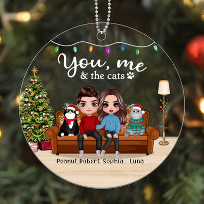 You Me & The Cats On Sofa Christmas Personalized Acrylic Ornament