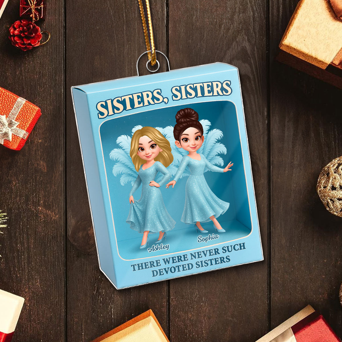 Cute Cartoon Sisters Besties Blue Dress Toy Box Figure Style Personalized Acrylic Ornament