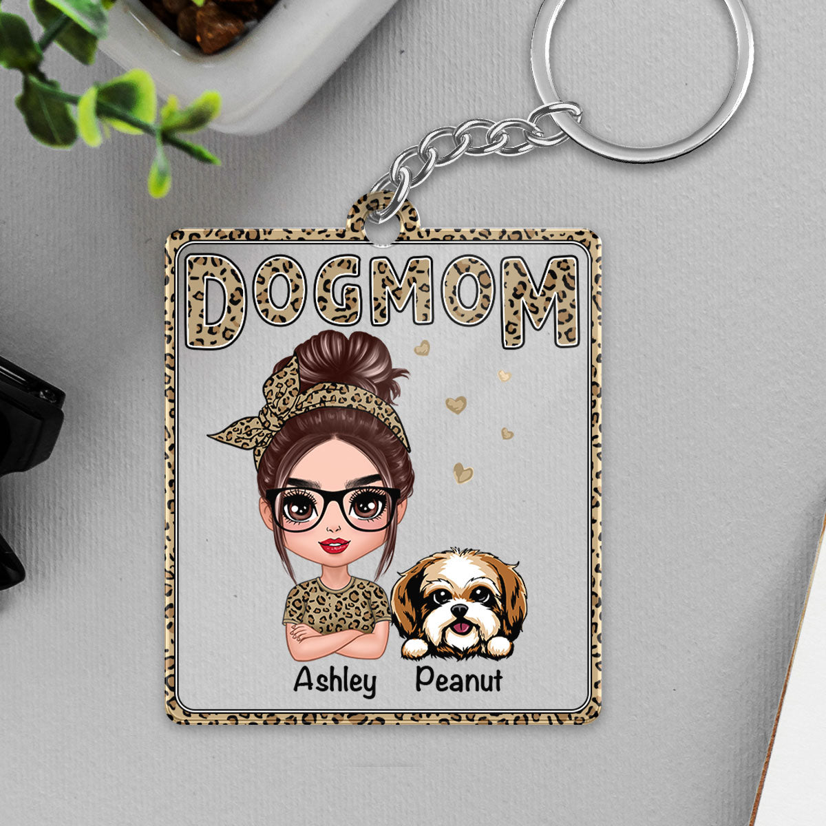 Leopard Shirt Doll Dog Mom Personalized Acrylic Keychain