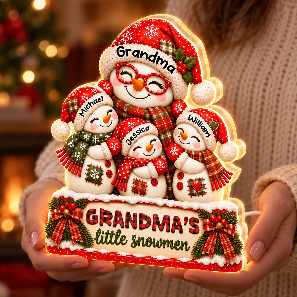 Grandma's Little Snowmen - Personalized Light Box - Heartfelt Christmas Gift for Grandma, Family Keepsake