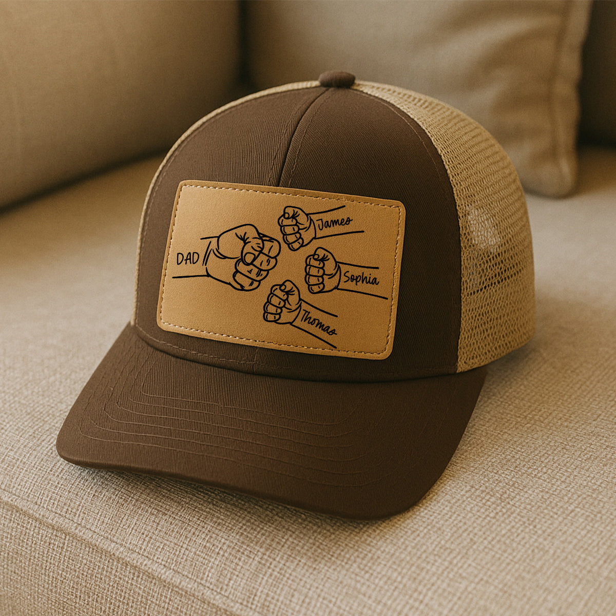 Dad Fist Bump Outline Personalized Leather Patch Hat