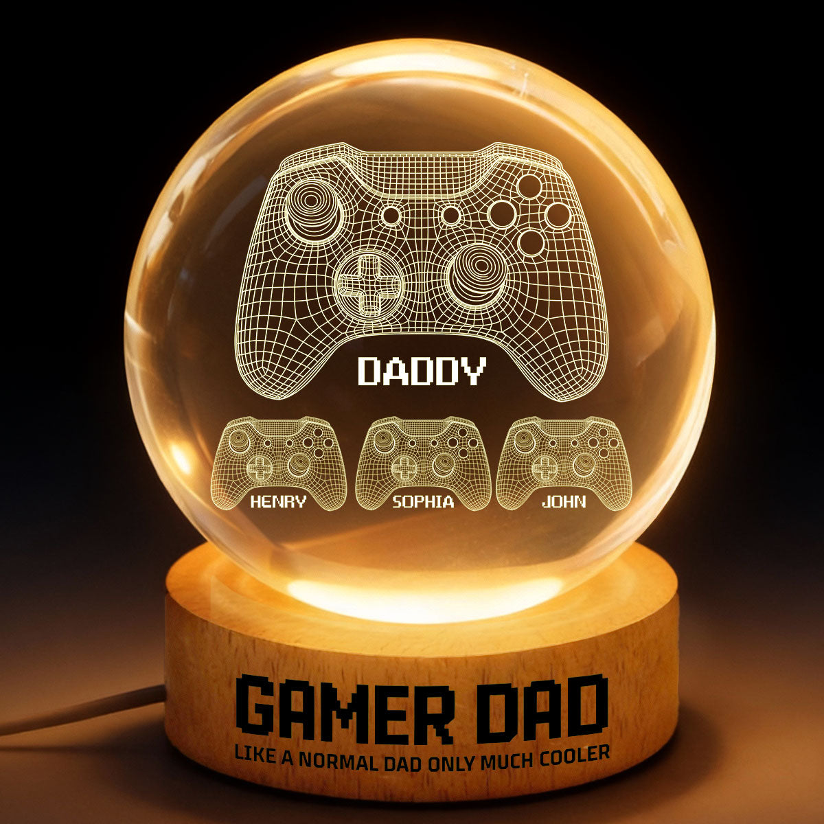 Gamer Dad Like A Normal Dad But Cooler - Personalized Crystal Ball LED Night Light - Father's Day Gift For Dad