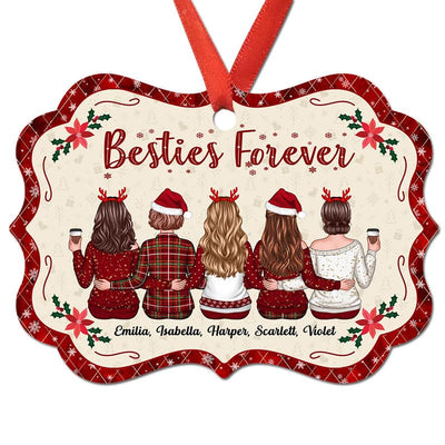 Besties Forever Back View Christmas Vibe Red Border Personalized Christmas Ornament