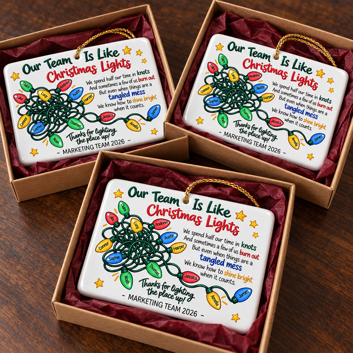 Our Team Is Like Christmas Lights - Personalized Ceramic Ornament - Coworkers, Colleagues Gift Exchange, Office Staff Appreciation Gift