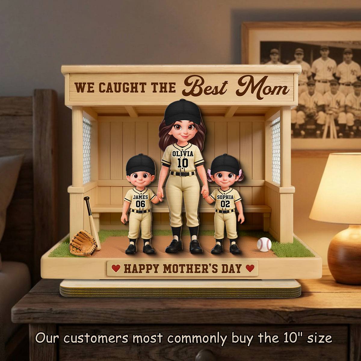 We Caught The Best Mom Baseball Softball Dugout Happy Mother's Day - Personalized 2-Layered Wooden Plaque - Mother's Day Gift For Baseball Mom