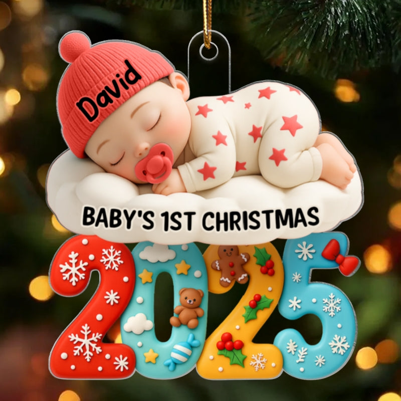 Baby In The Cloud First Christmas - Personalized Acrylic Ornament - Heartwarming Christmas Gift For New Born, Baby