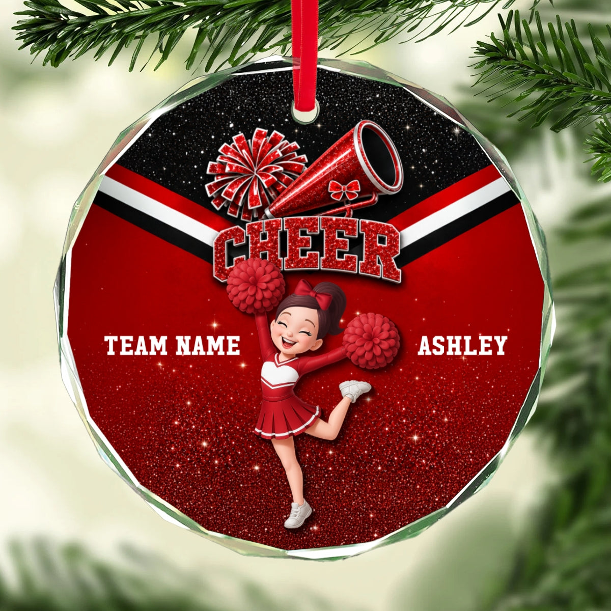 Proud Cheerleader Custom Name And Team Name - Personalized Glass Ornament - Christmas Gift For Cheerleaders, Daughter, Granddaughter