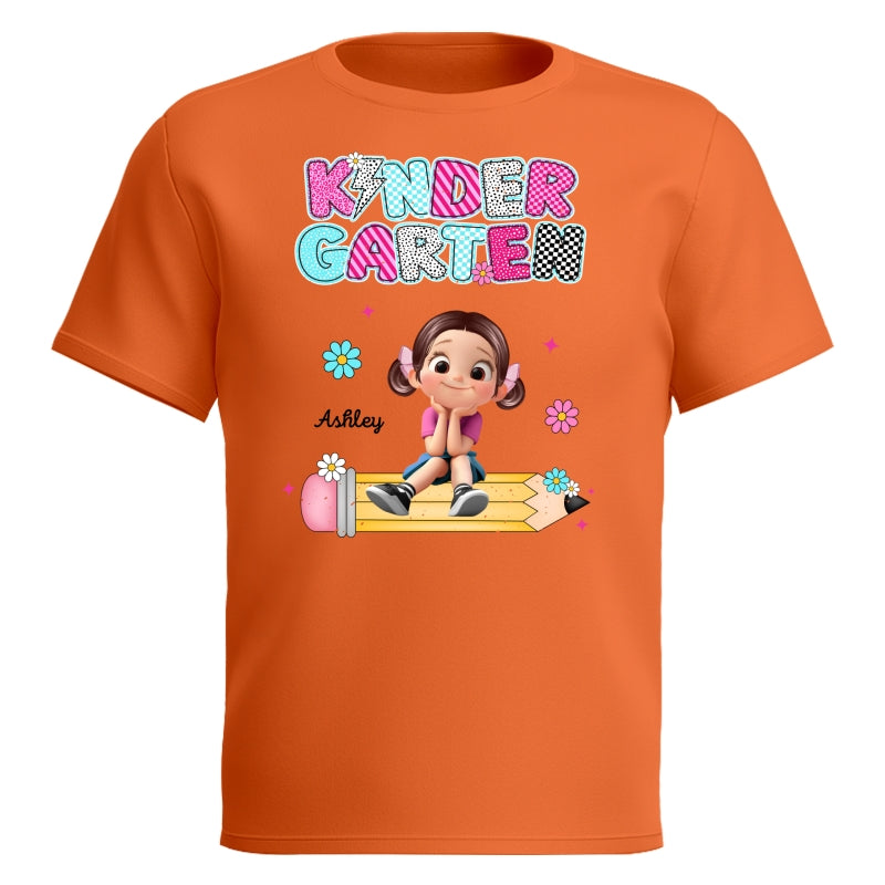 Personalized Kindergarten Tshirt for Girls, Colorful Pencil Pattern Custom Kids Name, Back To School Shirt Toddler, First Day School Outfit
