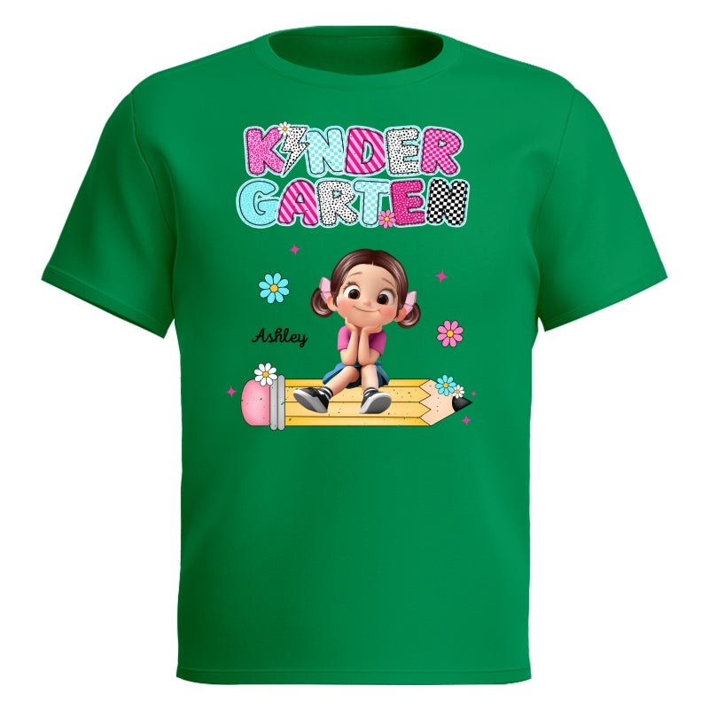 Personalized Kindergarten Tshirt for Girls, Colorful Pencil Pattern Custom Kids Name, Back To School Shirt Toddler, First Day School Outfit