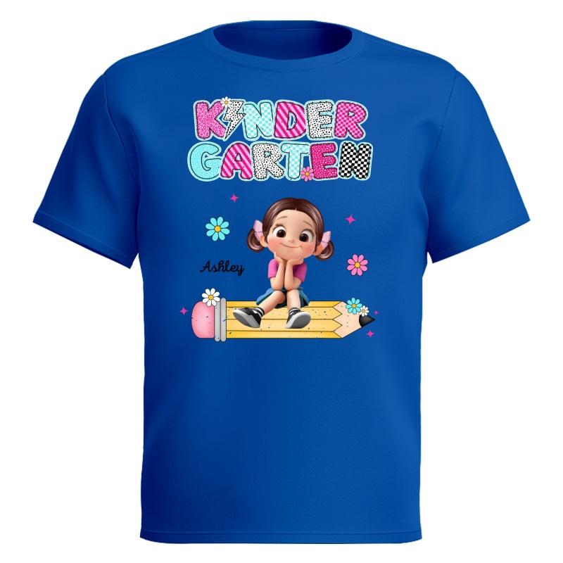 Personalized Kindergarten Tshirt for Girls, Colorful Pencil Pattern Custom Kids Name, Back To School Shirt Toddler, First Day School Outfit