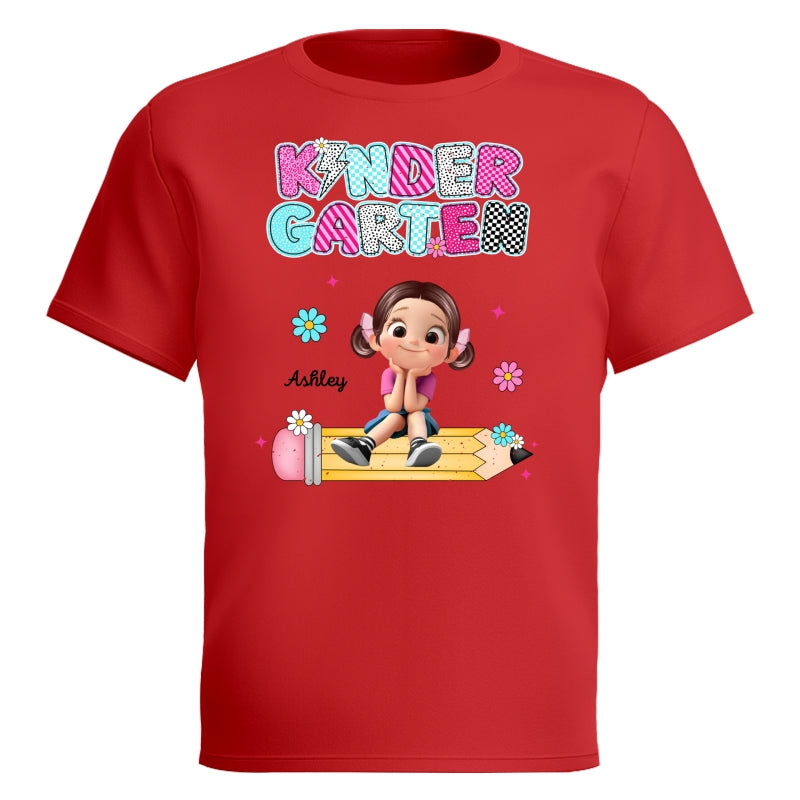 Personalized Kindergarten Tshirt for Girls, Colorful Pencil Pattern Custom Kids Name, Back To School Shirt Toddler, First Day School Outfit