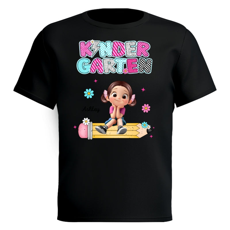 Personalized Kindergarten Tshirt for Girls, Colorful Pencil Pattern Custom Kids Name, Back To School Shirt Toddler, First Day School Outfit
