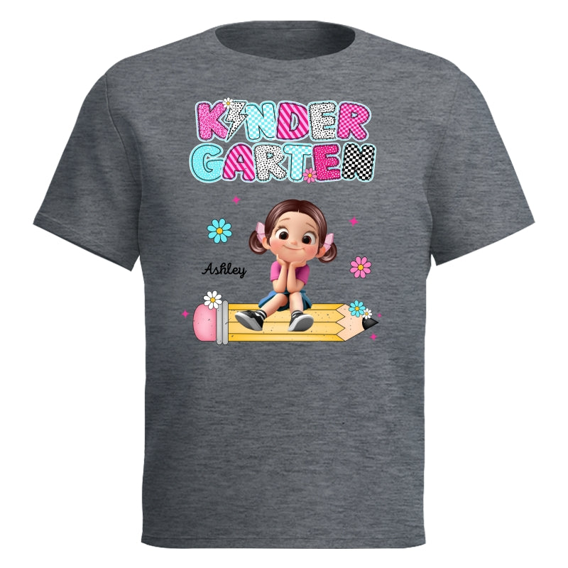 Personalized Kindergarten Tshirt for Girls, Colorful Pencil Pattern Custom Kids Name, Back To School Shirt Toddler, First Day School Outfit
