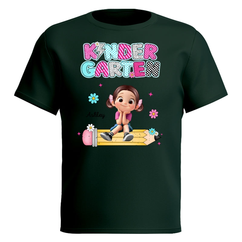 Personalized Kindergarten Tshirt for Girls, Colorful Pencil Pattern Custom Kids Name, Back To School Shirt Toddler, First Day School Outfit