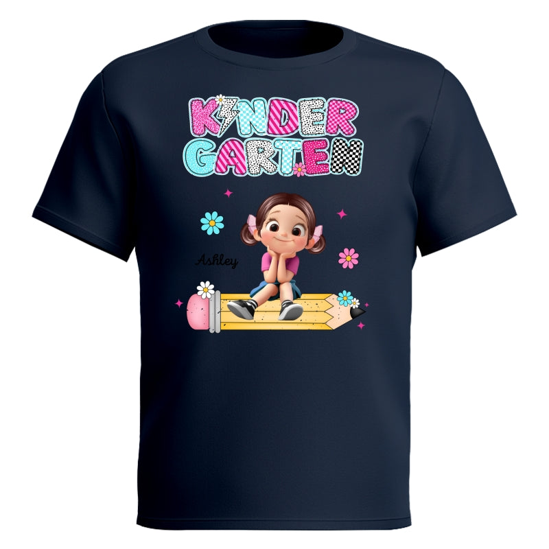 Personalized Kindergarten Tshirt for Girls, Colorful Pencil Pattern Custom Kids Name, Back To School Shirt Toddler, First Day School Outfit