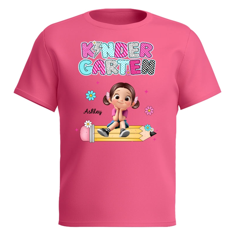 Personalized Kindergarten Tshirt for Girls, Colorful Pencil Pattern Custom Kids Name, Back To School Shirt Toddler, First Day School Outfit