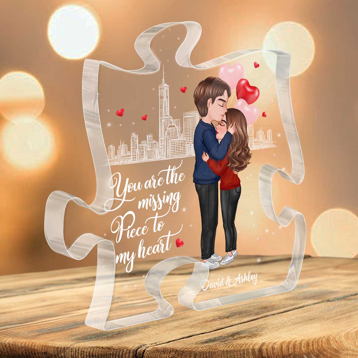 The Missing Piece To My Heart Doll Couple Kissing Personalized Puzzle Acrylic Plaque