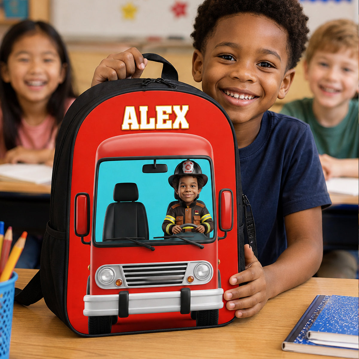 Fire Truck Backpack For Kids Custom Photo - Personalized Backpack - Back To School Gift For Kids