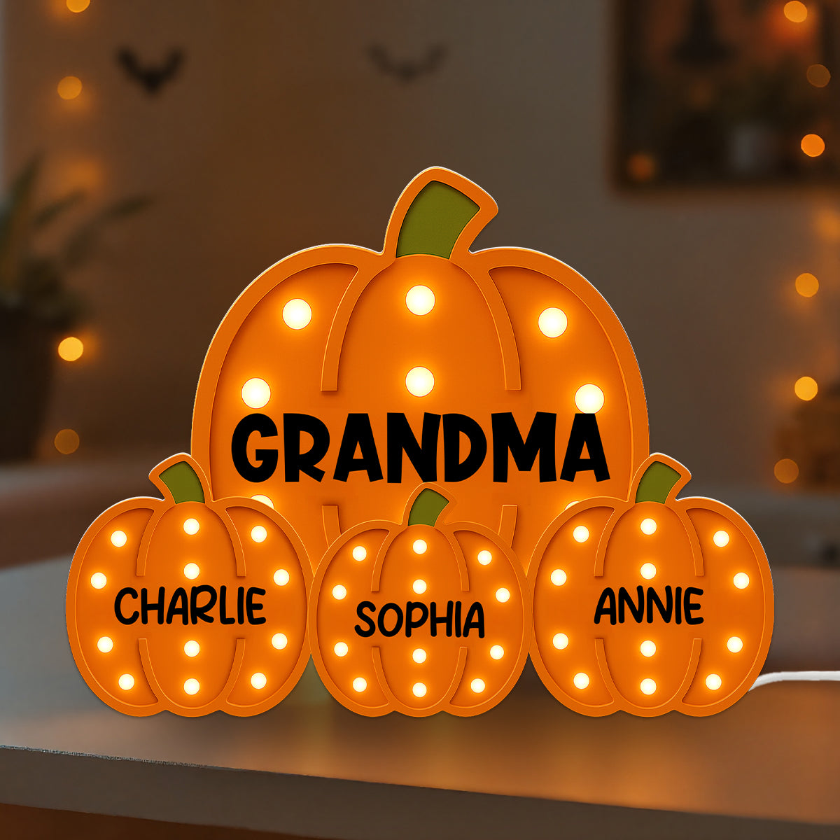 Grandma Little Pumpkins Faux Marquee Pattern Personalized Light Box