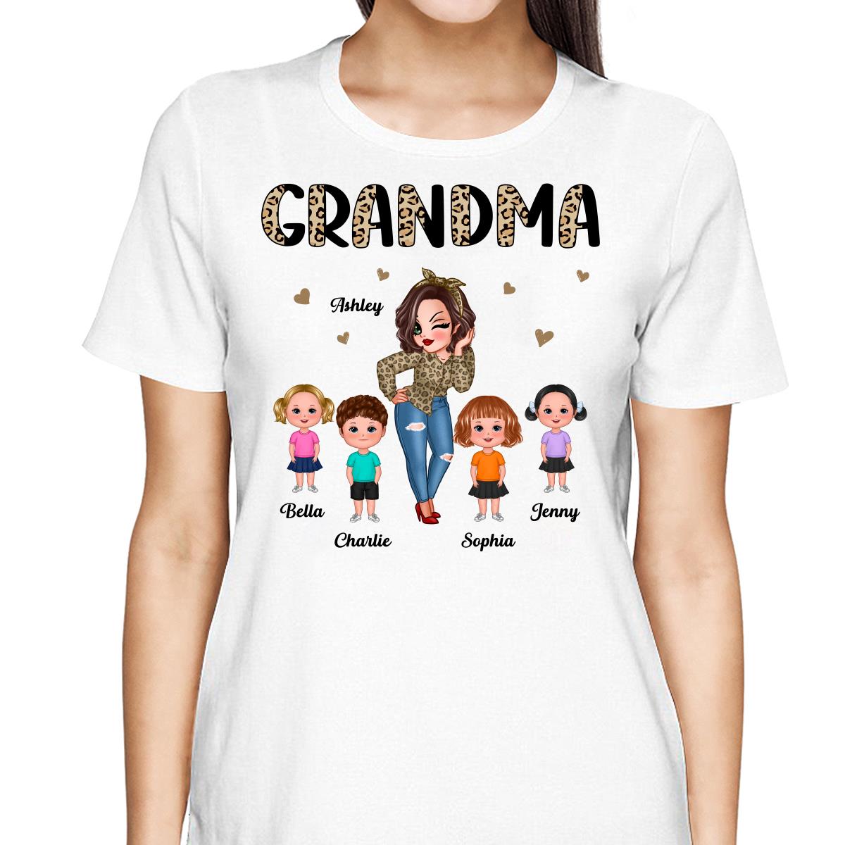 Half Leopard Pretty Grandma With Grandkids Personalized Shirt
