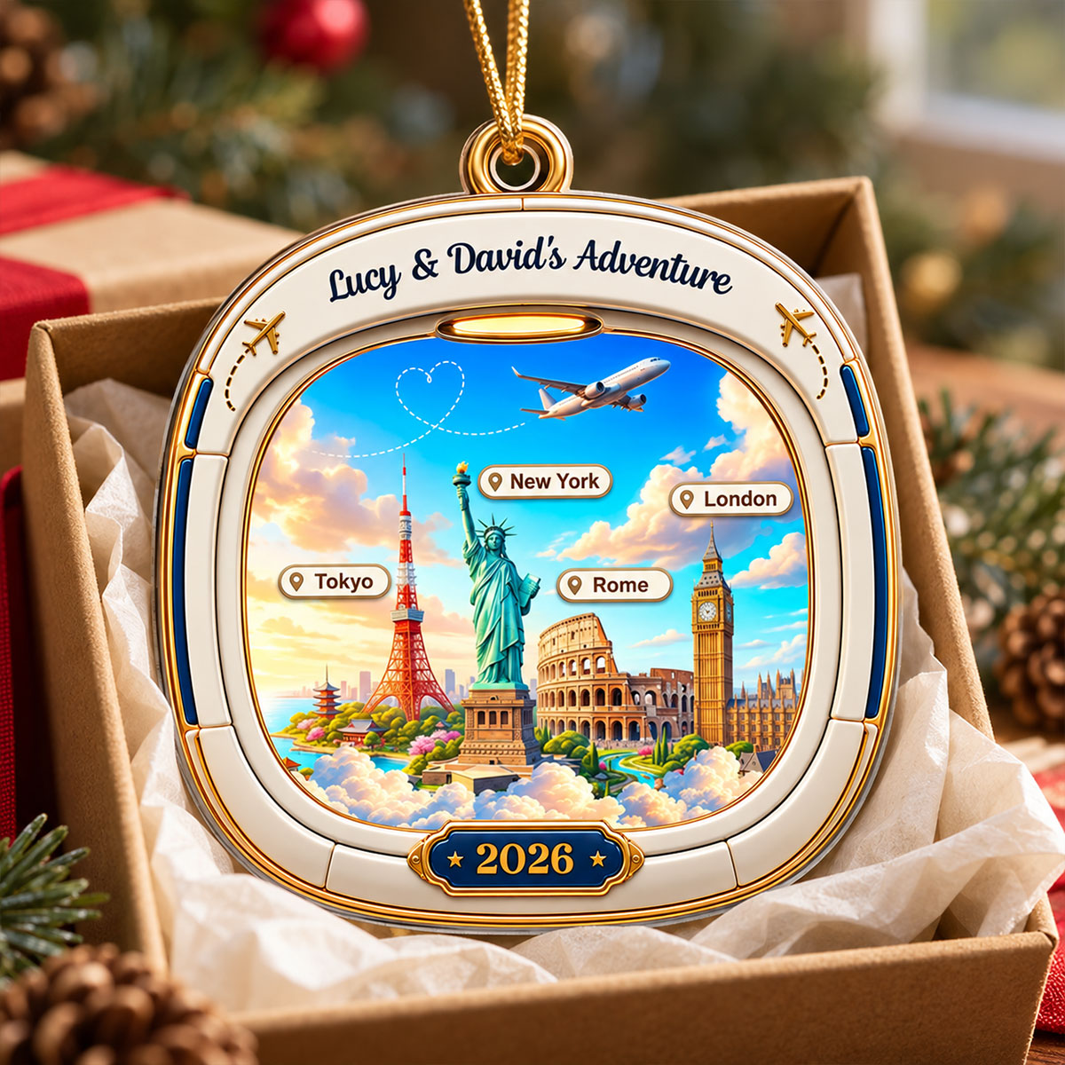 Travel Destination Landmarks Landscape From Airplane Window 2D Flat Printed - Personalized Acrylic Ornament - Traveling Destination Keepsake, Christmas Gift For Traveling Lovers