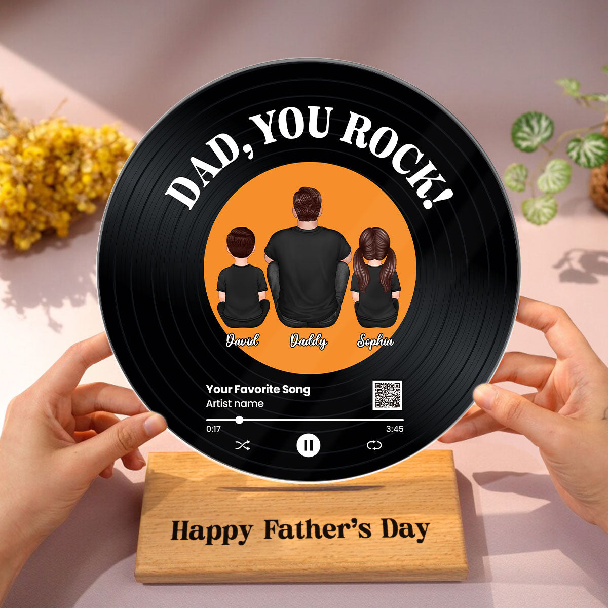 Dad You Rock Favorite Song Scannable QR Code Personalized Acrylic Record Plaque, Gift For Dad