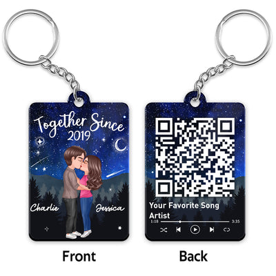 Doll Couple Kissing In Galaxy Night Favorite Song Scannable QR Code Personalized Acrylic Keychain
