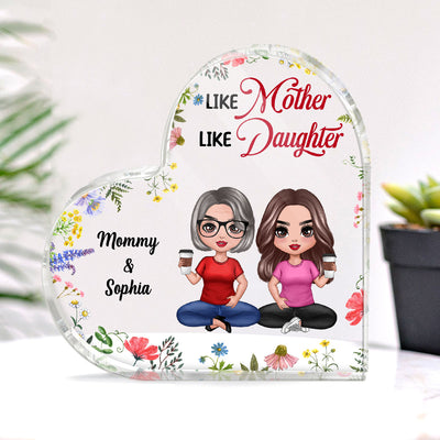 Colorful Flower Like Mother Like Daughter Personalized Heart Acrylic Plaque