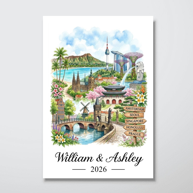 Our Adventures Custom Names & Year - Personalized Poster - Travel Christmas Keepsake Gift For Couples, Husband, Wife, Boyfriend, Girlfriend