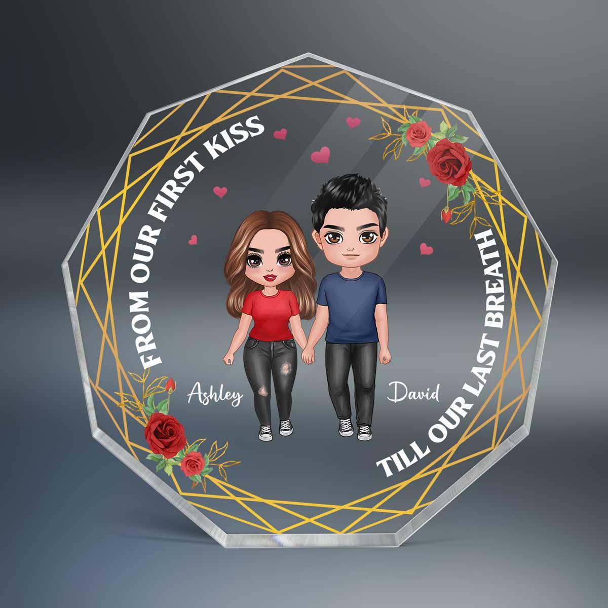 Doll Standing Couple Personalized Nonagon Acrylic Plaque - Gift For Him Gift For Her
