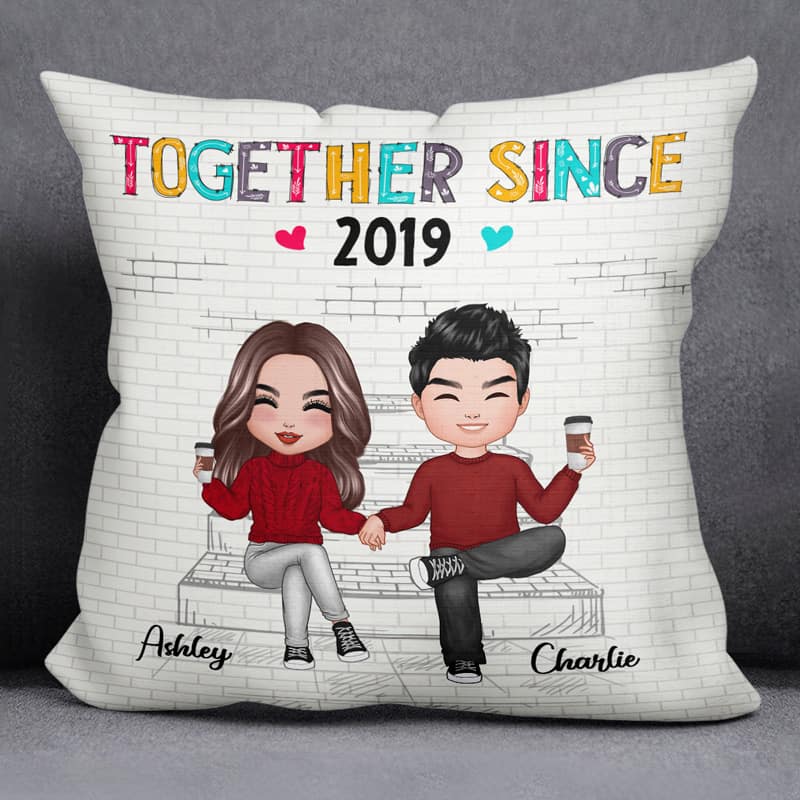 Couple Sitting On Stairs Colorful Personalized Pillow
