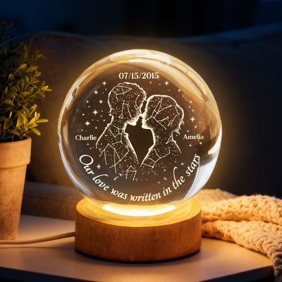 Our Love Was Written in the Stars Custom Star Map by Date - Personalized Crystal Ball LED Night Light - Heartfelt Valentine's Day Gift for Her, for Him