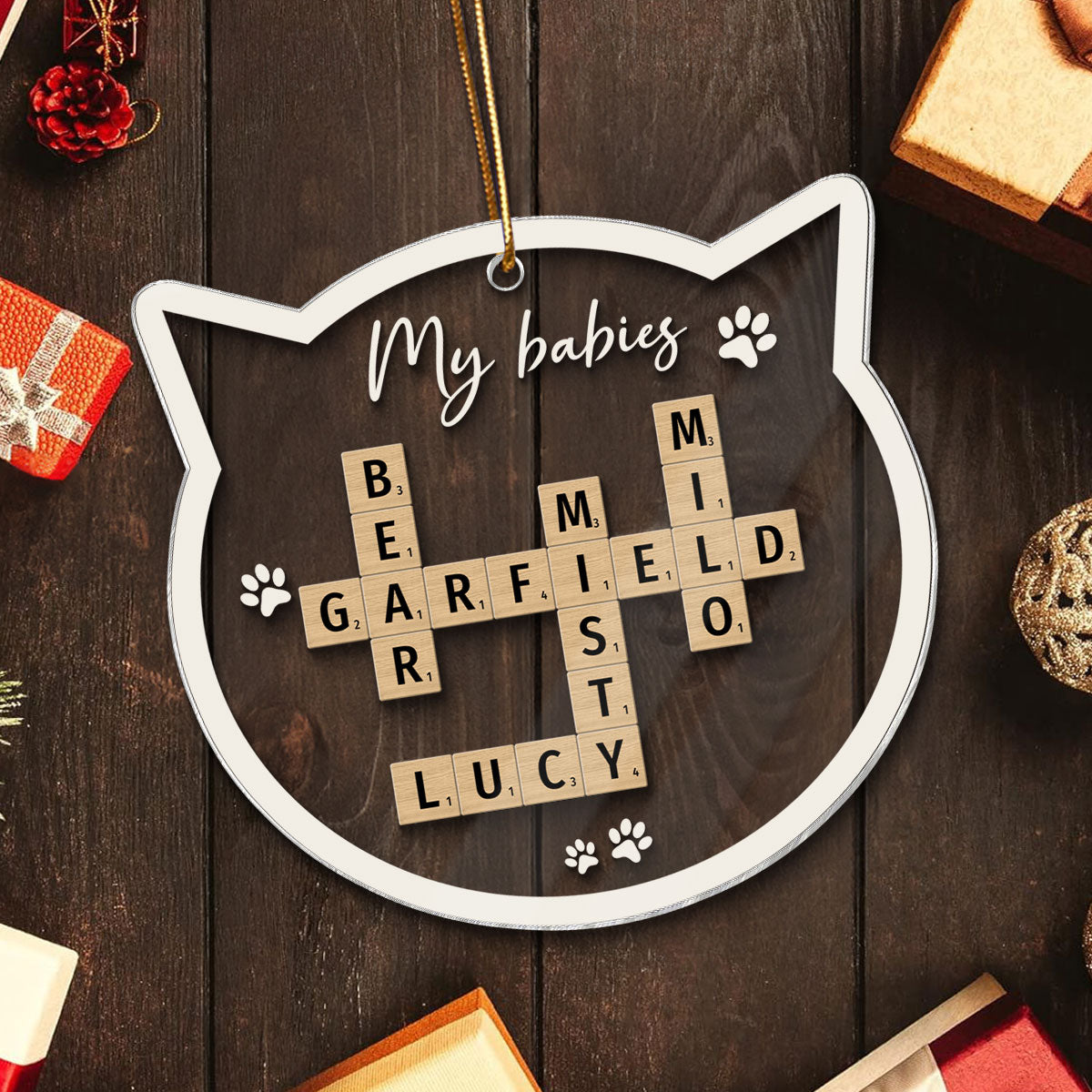 My Babies Cats Names Crossword Puzzle Art Personalized Acrylic Ornament