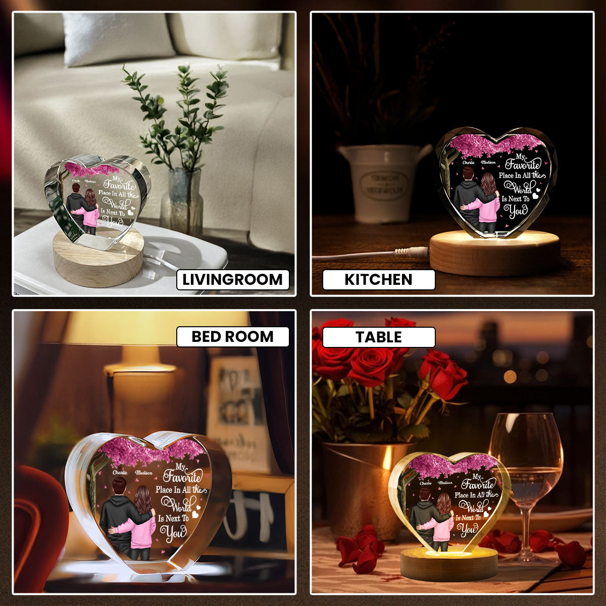 Couple Favorite Place in All the World Premium Crystal Heart LED, Treasured Forever Keepsake,  Gift For Him, Gift For Her - Free Shipping Included