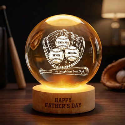 Happy Father's Day Baseball Dad - Personalized Crystal Ball LED Night Light - Father's Day Gift for Dad, Husband
