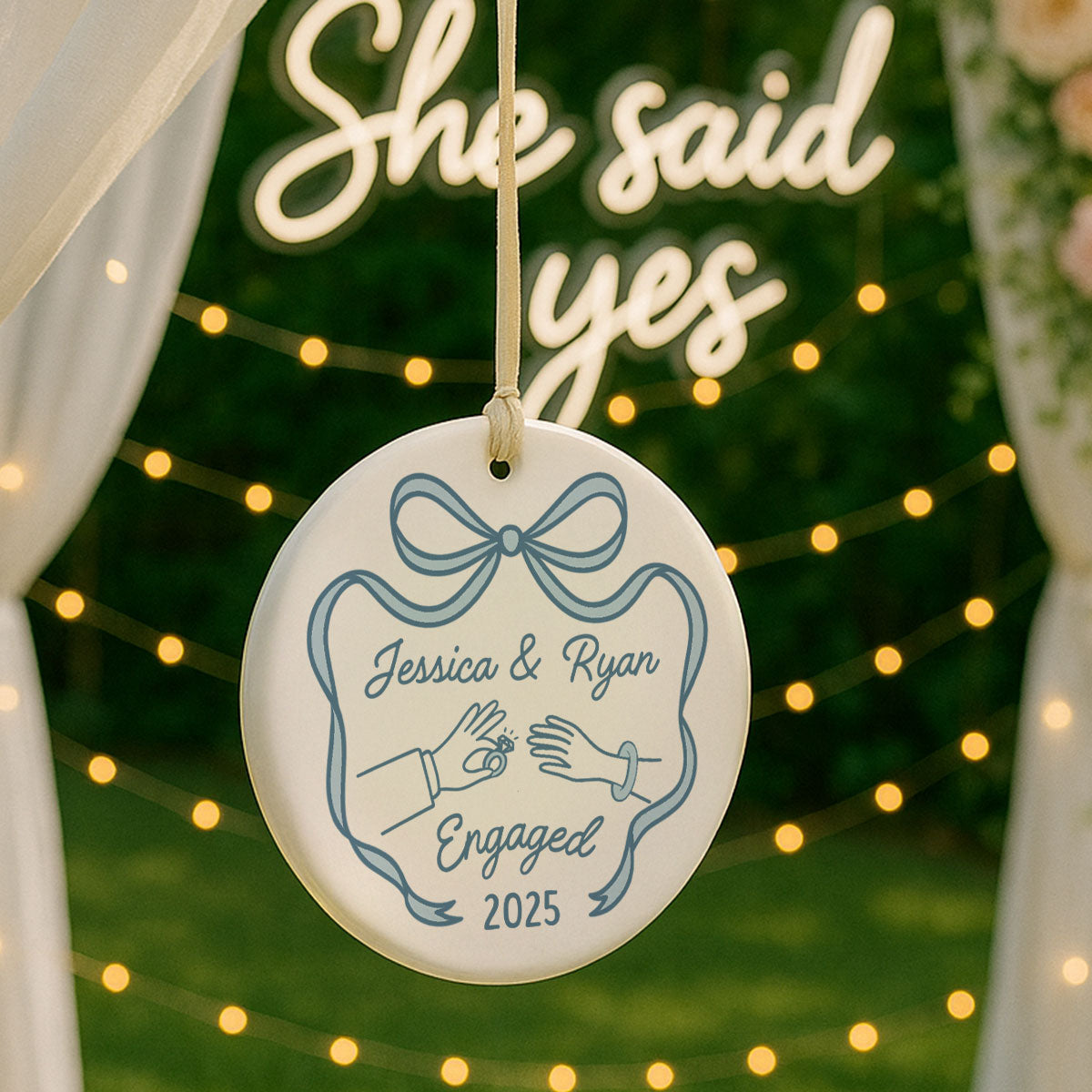 First Christmas Engaged Married Keepsake Personalized Ceramic Ornament