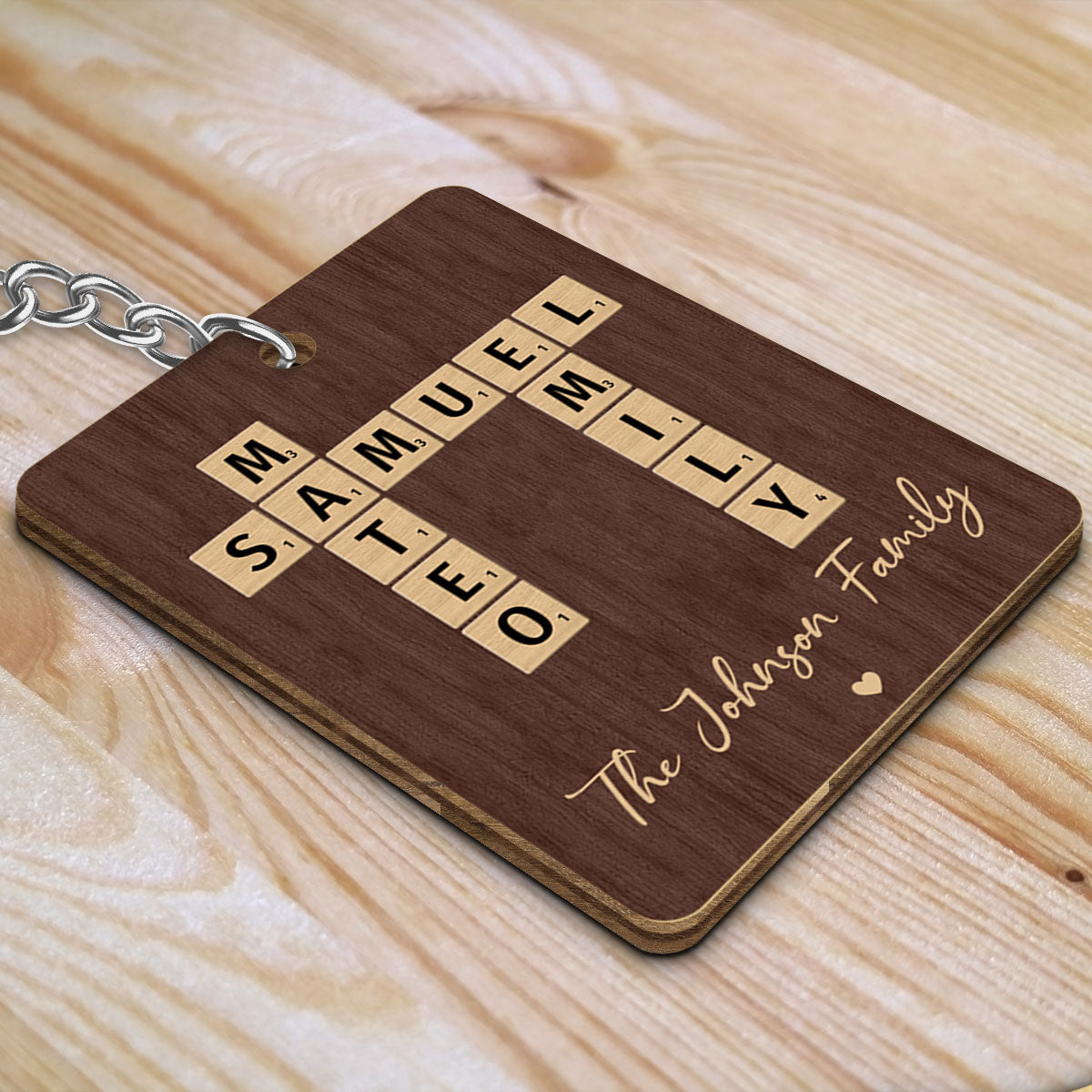 Family Crossword Puzzle Art Created In A Moment, Treasured Forever Personalized Wooden Keychain