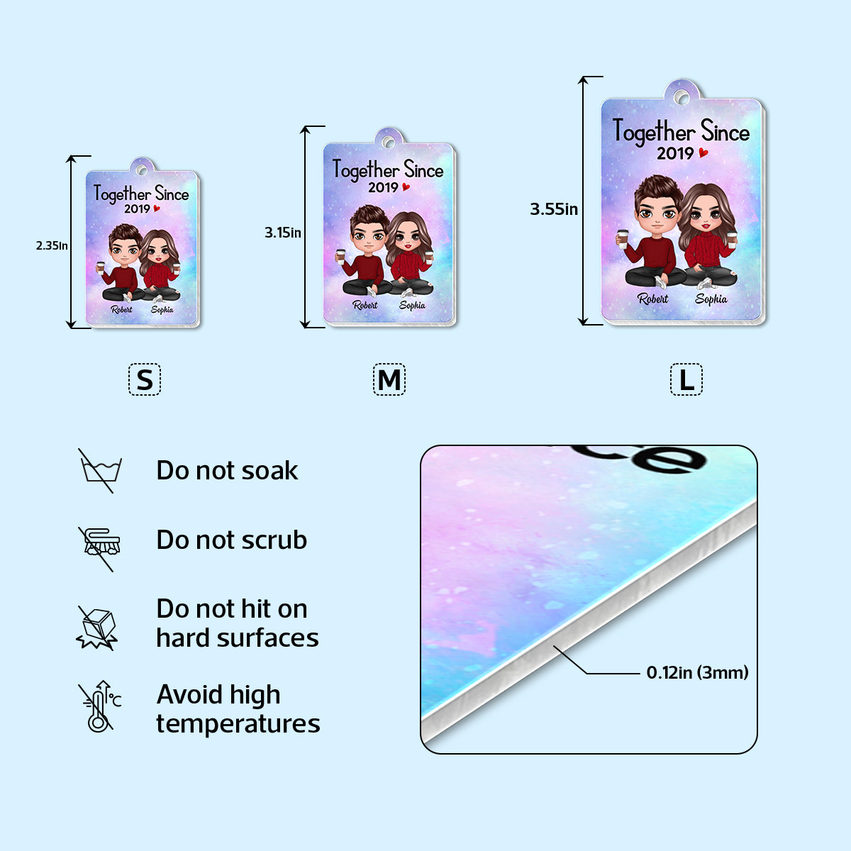 Doll Couple Sitting Together Since Favorite Song Scannable QR Code Personalized Acrylic Keychain