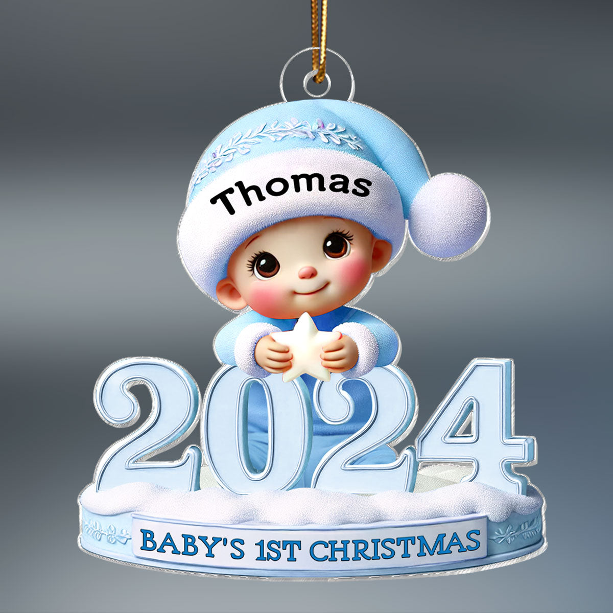 Baby Sitting With 2024 Baby's First Christmas 3D Effect Personalized Acrylic Flat Ornament
