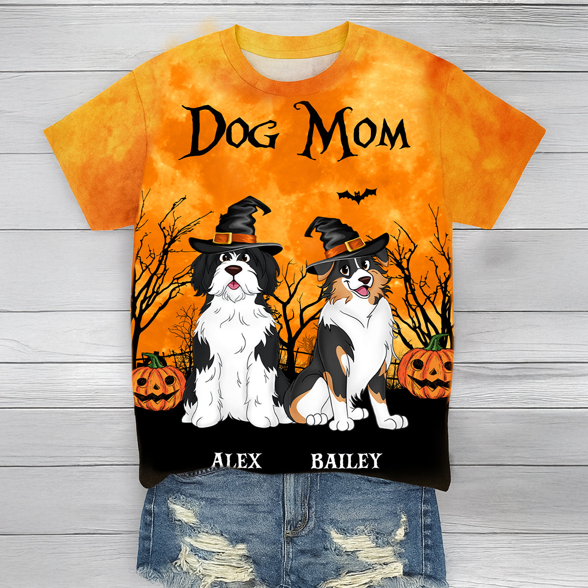 Dog Mom Halloween Moon Light Bat Tree - Personalized 3D Shirt