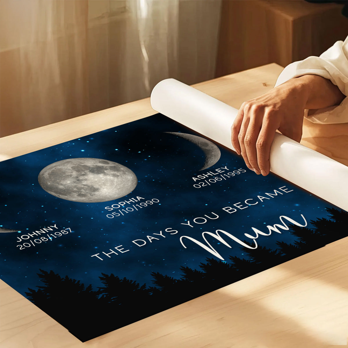 Galaxy Night The Day You Become Mum Grandma Custom Birth Moon Phase - Personalised Poster, Mother's Day Gift For Mum, Grandma