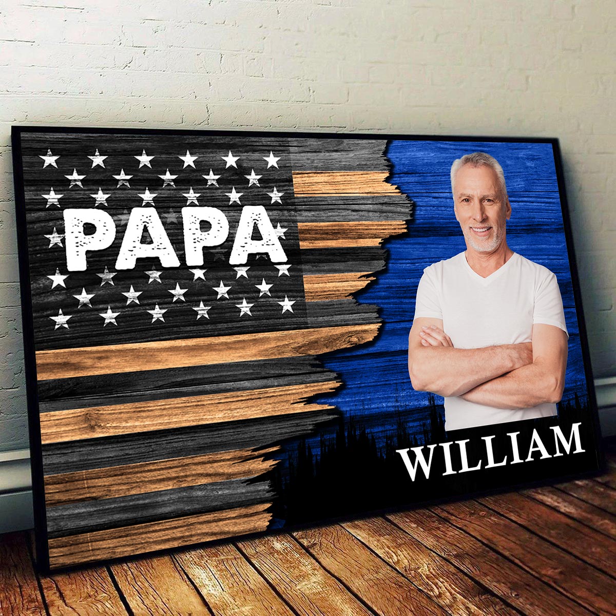 Dad Grandpa Papa Photo Inserted Half Nation Flag Personalized Horizontal Poster
