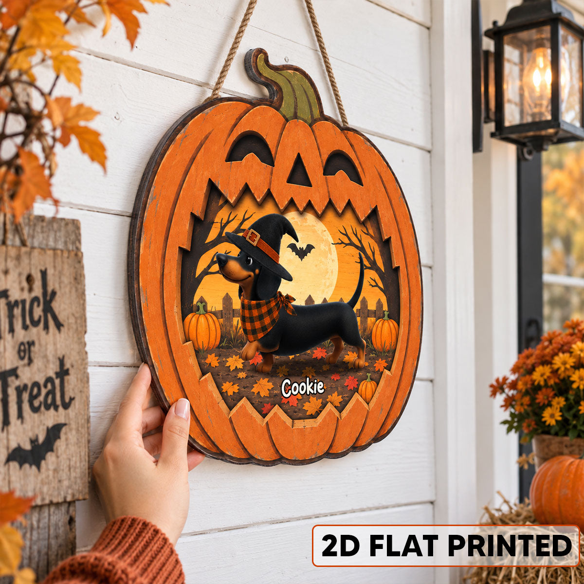 Halloween Dachshund Happy Halloweenie - Personalized Wood Sign - Halloween Decorations For Dachshund Lovers