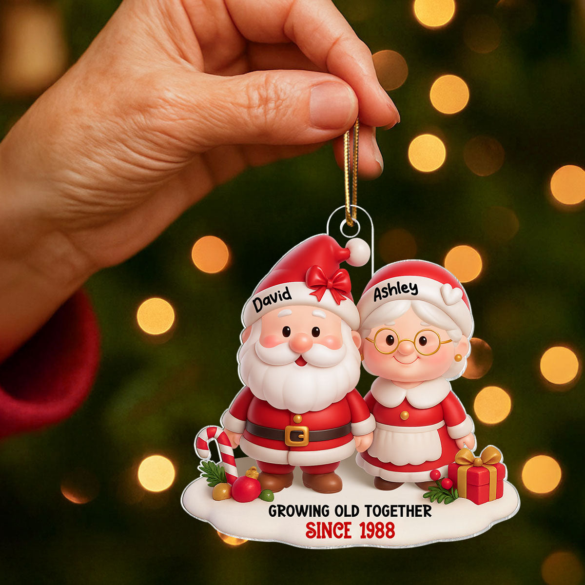 Santa Couple Growing Old Together - Personalized Acrylic Ornament - Gift for Him, Gift for Her