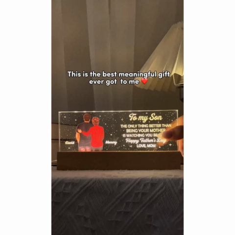 To My Son From Mom Happy Father‘s Day Back View Personalized Acrylic Block LED Night Light