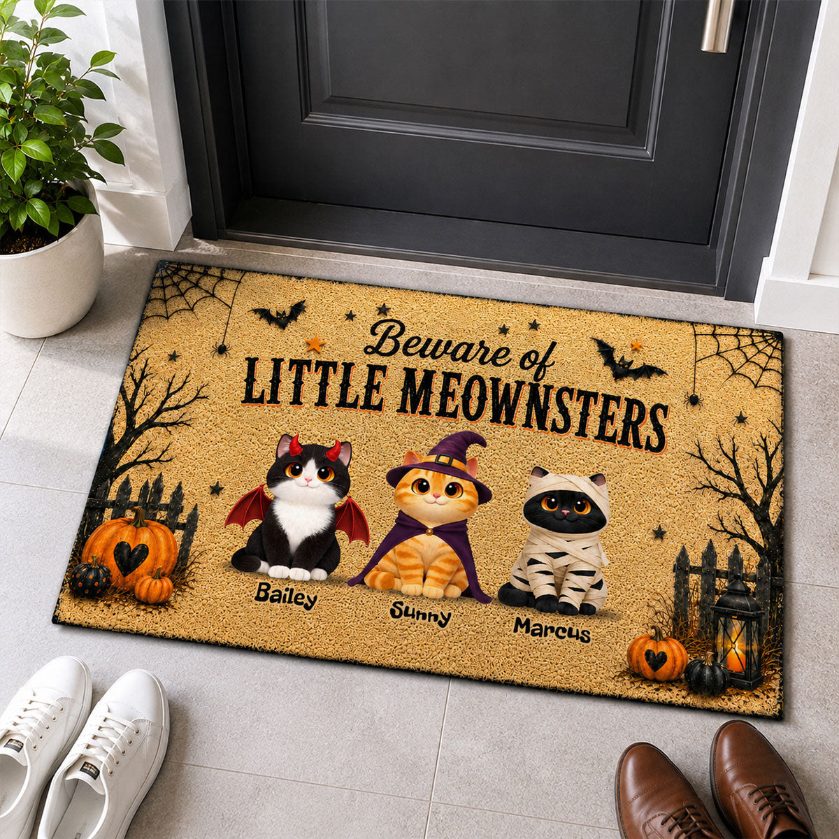 Spooky Halloween Beware of Little Cats Meownsters - Personalized Doormat - Halloween Gift For Cat Lovers, Halloween Decor