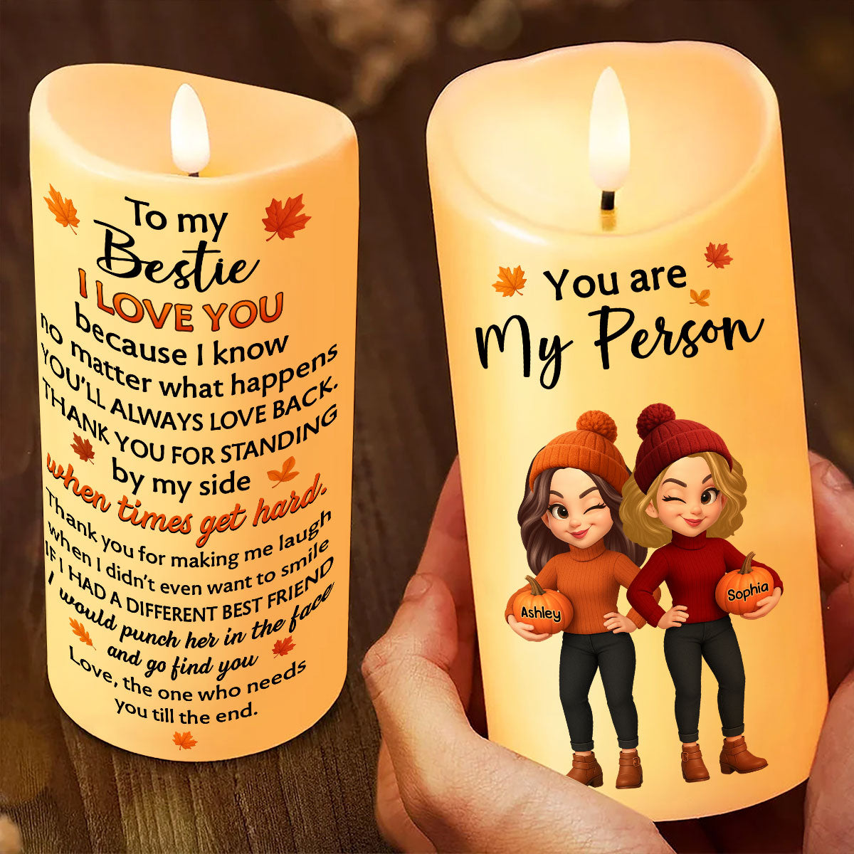 You're My Person Fall Season Besties Sisters Personalized LED Candle