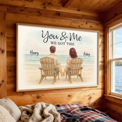 Eternal Love Couple Beach Landscape Watercolor Style - Personalized Poster