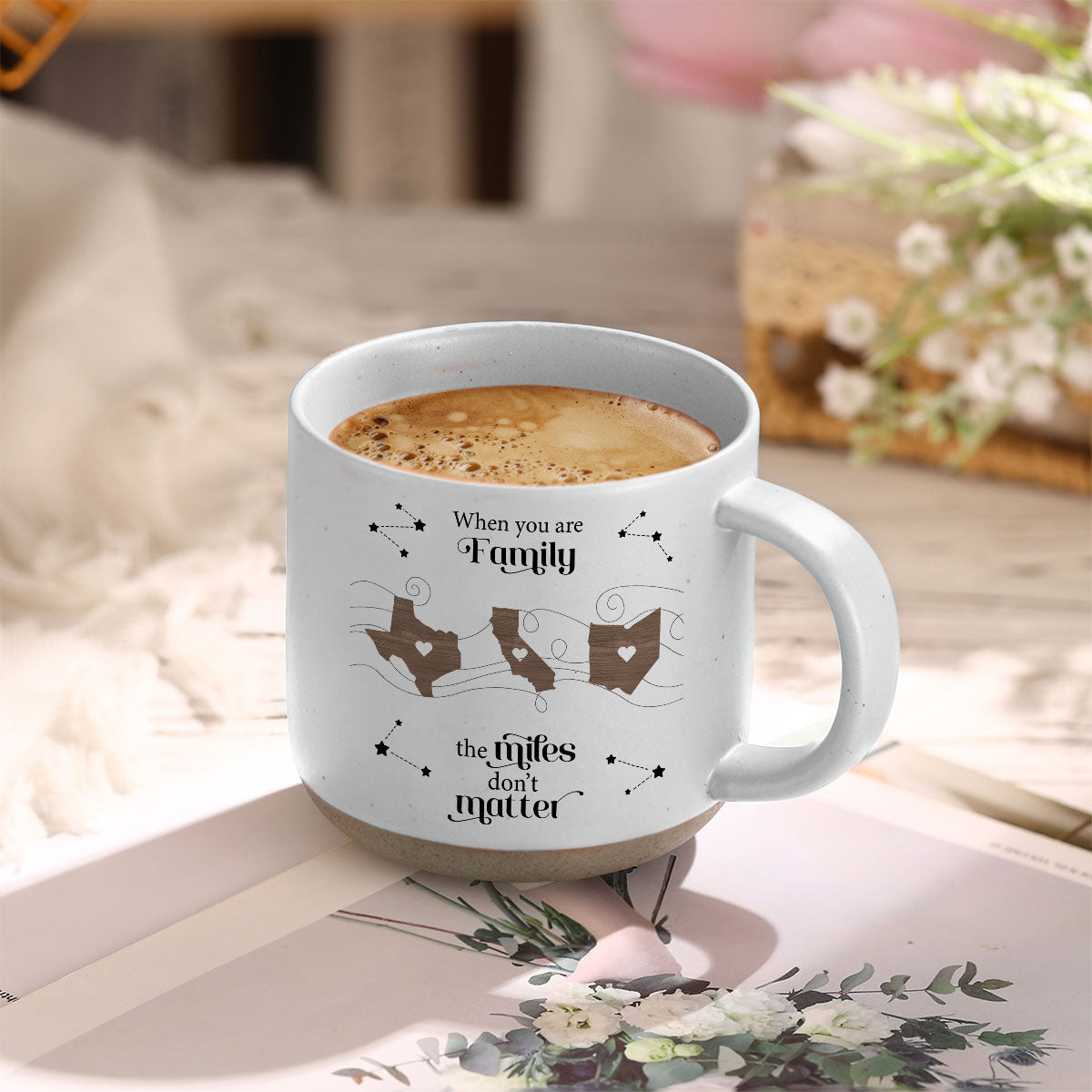 Long Distance Family Friends Siblings Sisters Besties Personalized Pottery Mug, Togetherness Christmas Gift